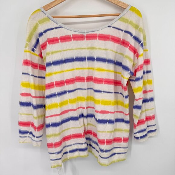 T By Talbots Womens Striped Cotton top shirt tie dye size Large side tie - Picture 8 of 10